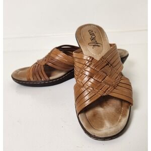 Eurosoft Sandals Womens 7.5M Brown Leather Upper Woven Slide‎ Comfort Heel